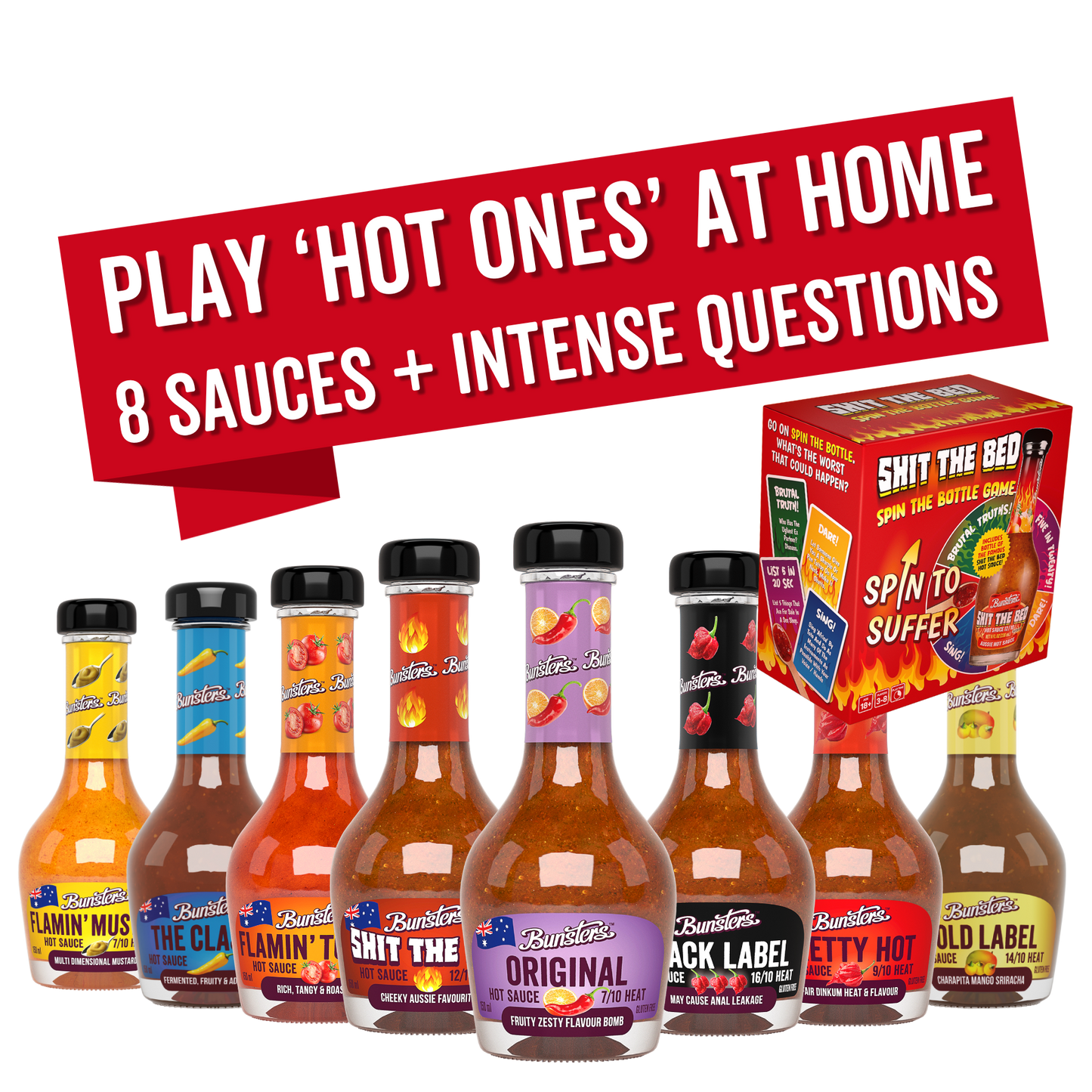 The Perfect 'Hot Ones At Home' Kit: 8 Fiery Sauces With Hilarious Questions And Dares