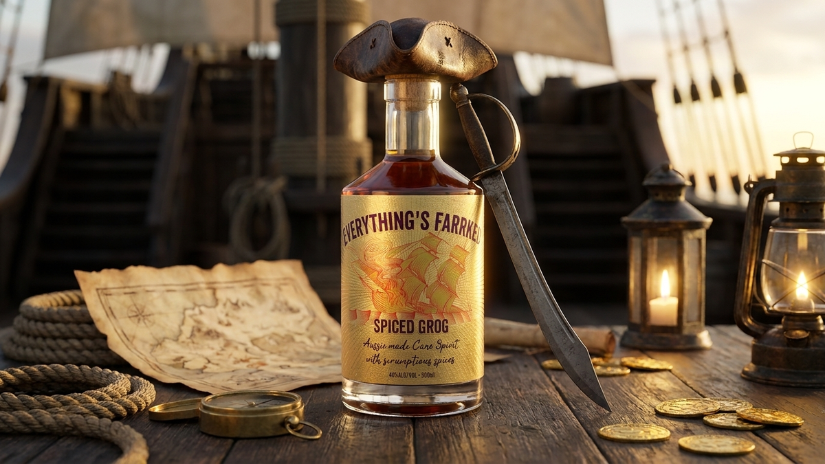 Everything's Farrked pirate switching from a highlighter-bright spiced rum to the smooth grog