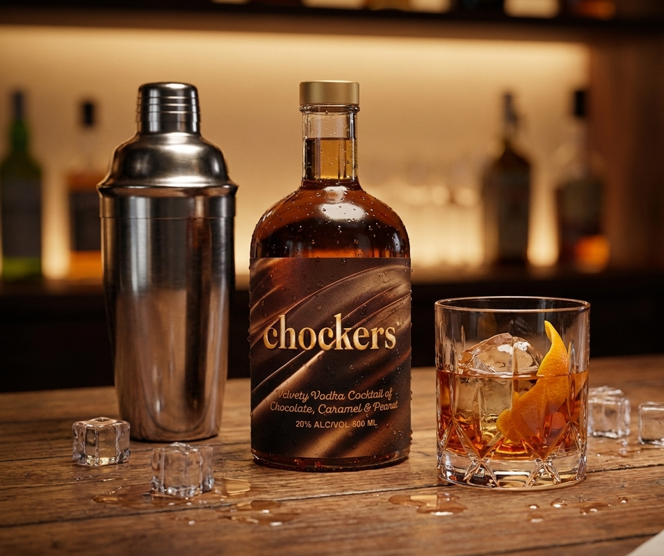 Chockers bottle and cocktail serve, no text overlay